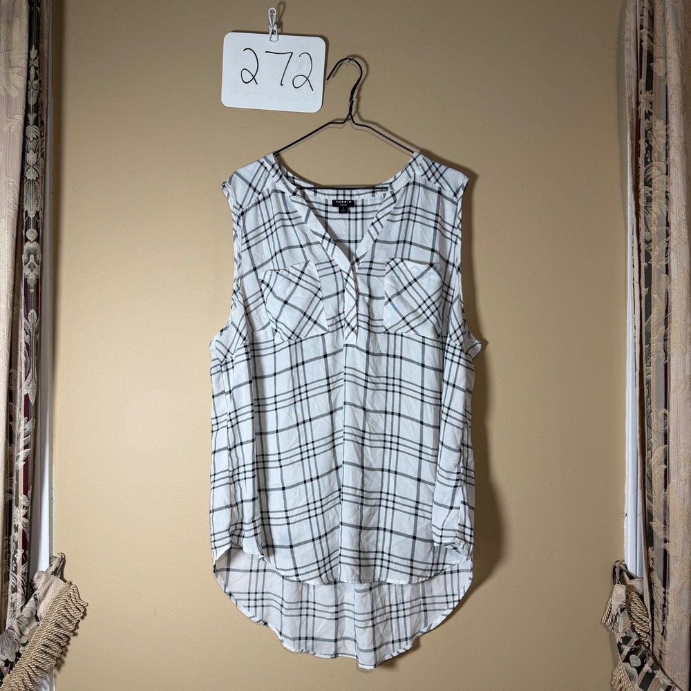 Torrid Harper Sleeveless Blouse White Black Plaid Georgette Top Size 2 Plus